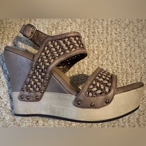 UGG ASSIA Chocolate Leather Strappy Wedge Heels Women's Size US 7 EUC #1003074